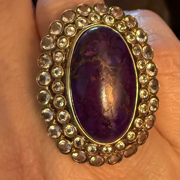 Rarities Vintage Carol Brodie Vermeil Purple Mohave Turquoise & White Topaz Ring - Picture 2 of 8